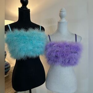 Fuzzy Faux Fur Blue & Purple Crop Top - Size M
